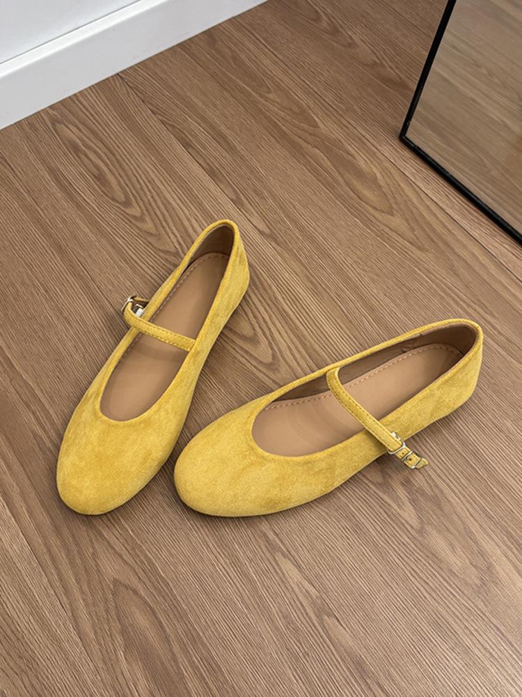 

Sheepskin version~ Genuine leather retro flat bottom red light mouth single shoes women s skirt Korean version Mary Jane shoes ballet shoes 40 жёлтый