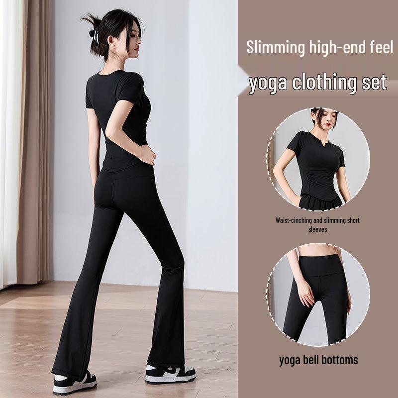 2025 Damen High Waist Yoga & Pilates Set: Schlaghose & Trainings-Top