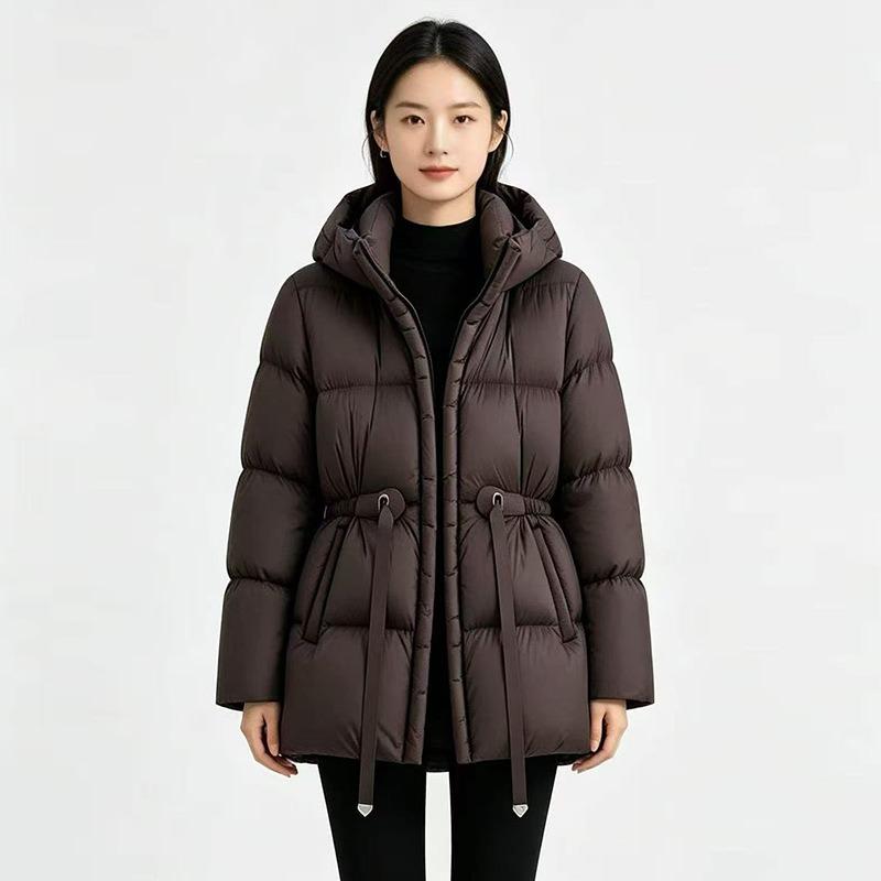 Autumn and winter new waist hooded down jacket women's short fashion and thin temperament white duck down warm jacket tide