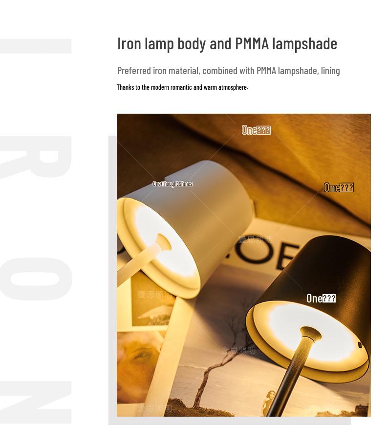 Rechargeable High-Leg Iron Table Lamp - Outdoor Touch-Control, Three-Color USB Light for Restaurants
