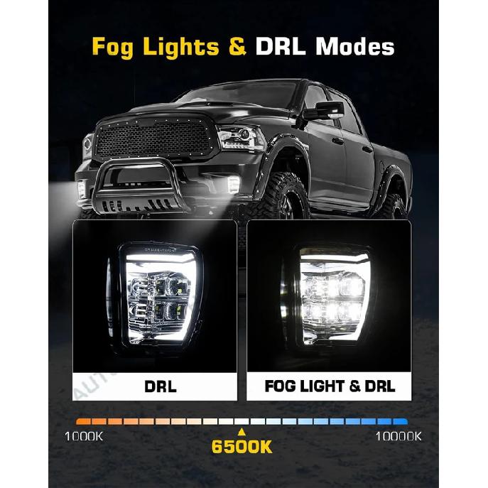 LED Fog Lights For Dodge Ram 1500 2013 2014 2015 2016 2017 2018 Ram Classic 2019-2022 LED DRL Fog Lamp Daytime Running Light