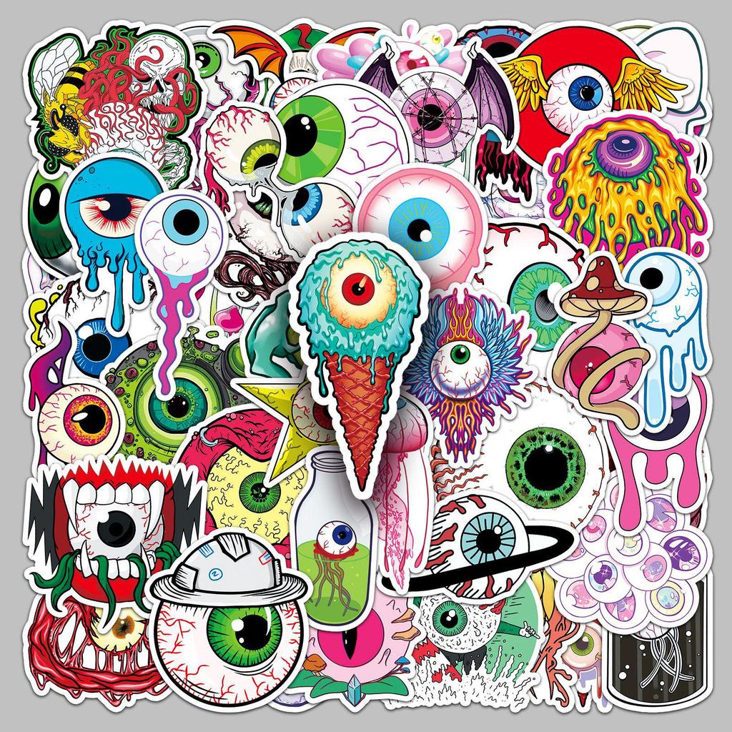 50 Eyeball Halloween Horror Cartoon Graffiti Waterproof Stickers for Notebooks and Luggage