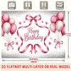 2D Pink Balloon Happy Birthday Backdrop with Hearts and Ribbons Party Banner