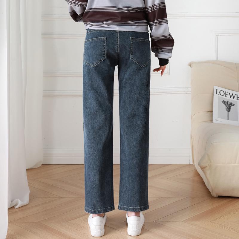 High Waist Elastic Maternity Jeans: Slimming, Straight Leg, Plus Size Denim for Spring.