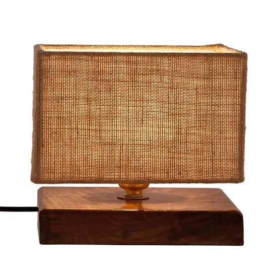 18.79 Cm Square Beige Jute Shade Table Lamp with Wood Base Home Decor, Office, Room, Study Room Decor