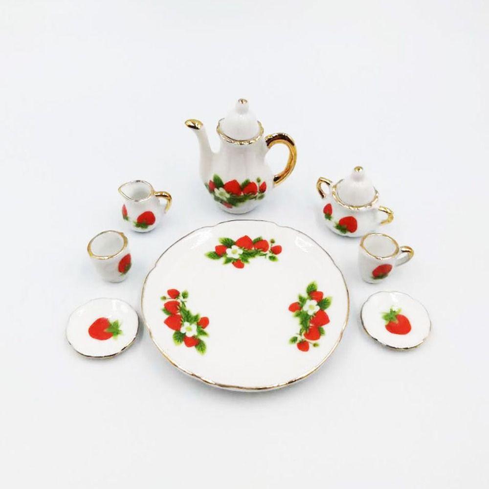 

Floral Print Dollhouse Dinnerware Dish Plate Miniature Cups Pot Pretend Play Style 2
