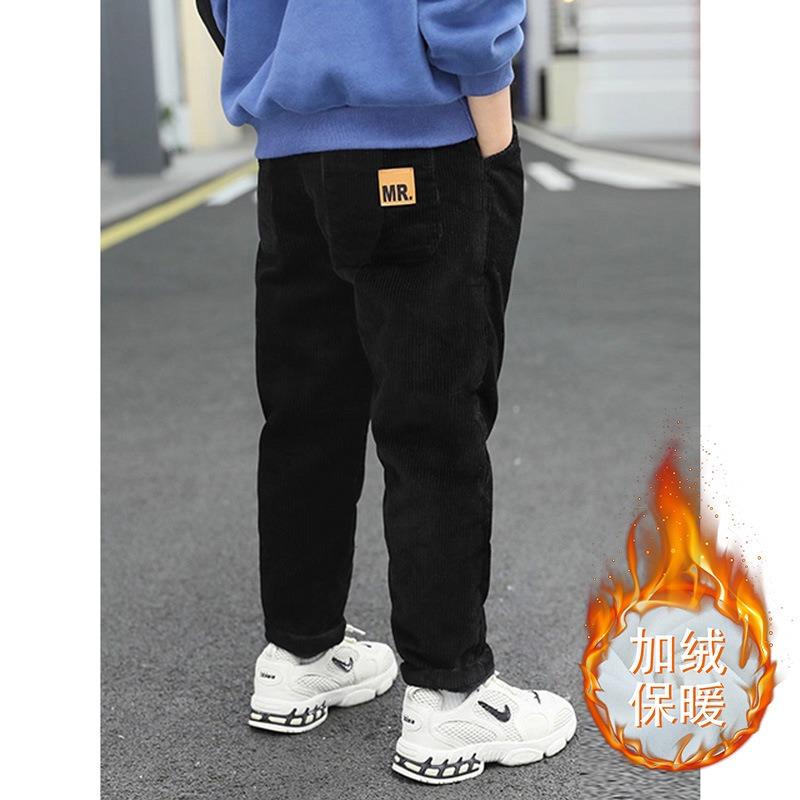 Boys Casual Fleece Lined Corduroy Long Pants Big Kids Children Trousers