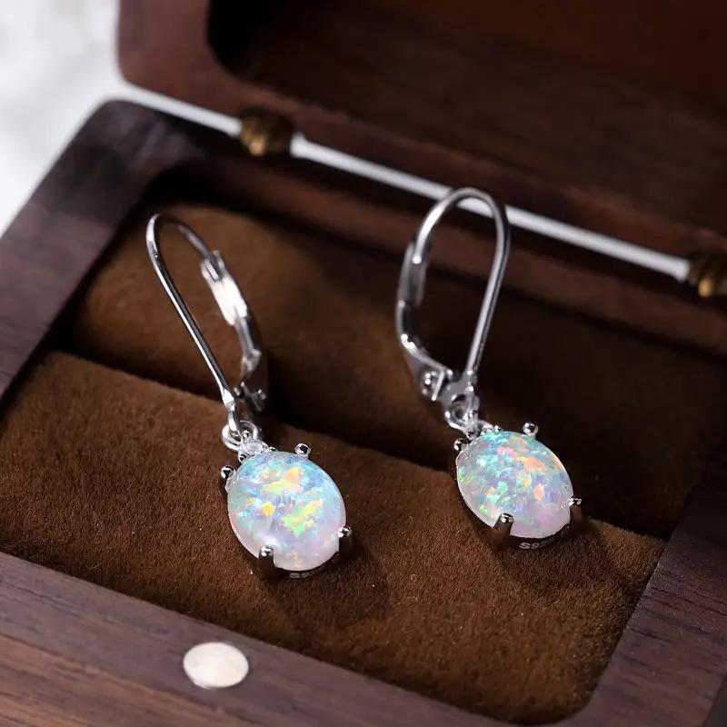Opal Earrings with Micro Pave Cubic Zirconia Leverback Closure Copper Base with Platinum Plating Durable Design for Everyday Wear