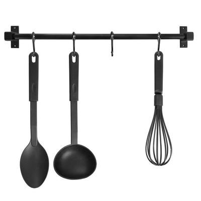 Kitchen Utensil Rail Hanger Metal Black Hooks Utensil Holder