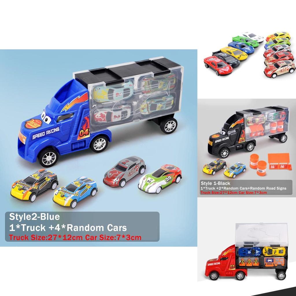 Ultimatives Spielzeug-LKW-Transport-Spielset mit 4 lebhaften Mini-Autos und Straßenschildern