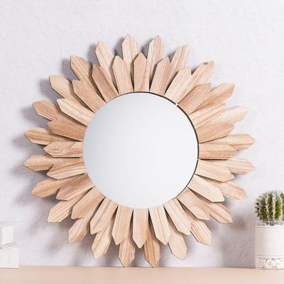 Rustic Wood Sunflower Decoration Wall Mirror Flower Wood Frame Hanging Mirror Home Decoration for Living Room Bedroom Farmhouse
