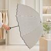 Striped Folding Umbrella with Wavy Edge, Sun Blocking UV Protection Travel Umbrella, Windproof Rainproof Portable Sun Rain Umbrella for Women