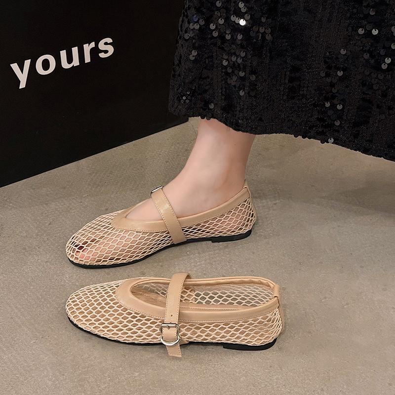 Fashion 2024 Summer Hollow Out Lace Mesh Ballet Flat Shoes Women Round Toe Slip On Casual Loafers Shoes Elegant Dress Single Shoes Femme