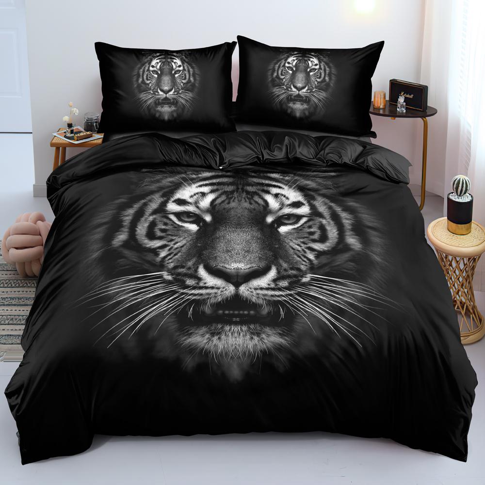 3D Tiger Duvet Cover Soft Comforter Cover Animal Bedding Set Tiger Pattern Quilt Cover For Bedroom Decor 2/3Pcs King Queen Size