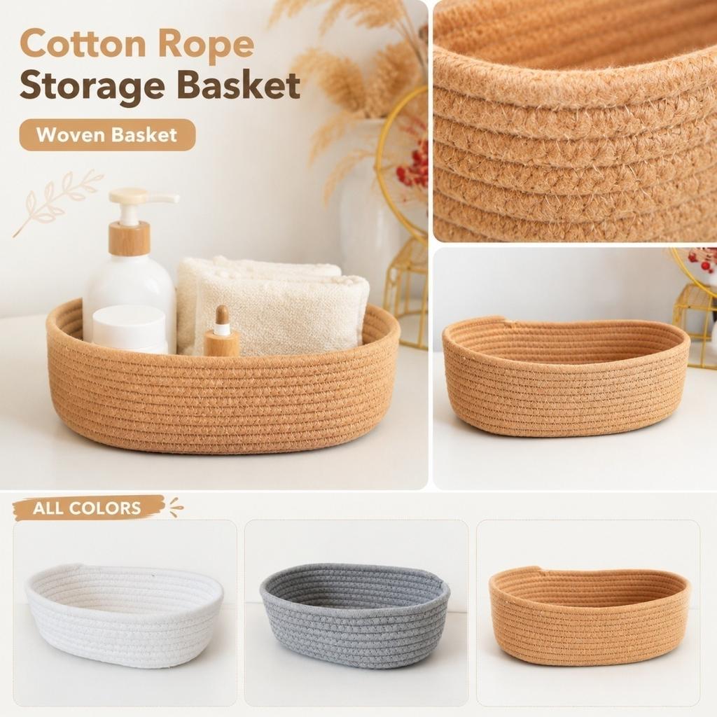 1-Pack Cotton Rope Woven Storage Basket for Home Organization