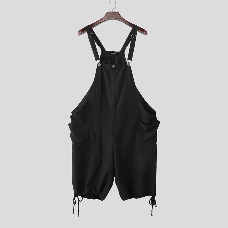 INCERUN Men Strap Sleeveless Button Casual Baggy Half Rompers Jumpsuits Overalls XL
