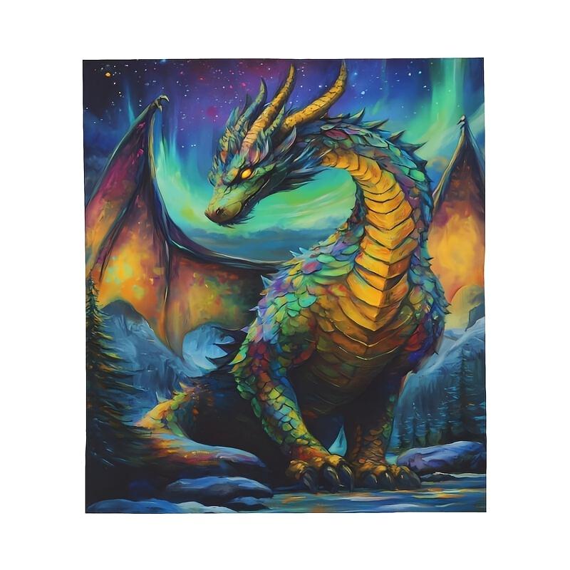 Colorful Dragon Theme Flannel Blanket In The Forest, Soft, Warm, Machine Washable, All Seasons,Suitable For Bedroom,Car, Outdoor