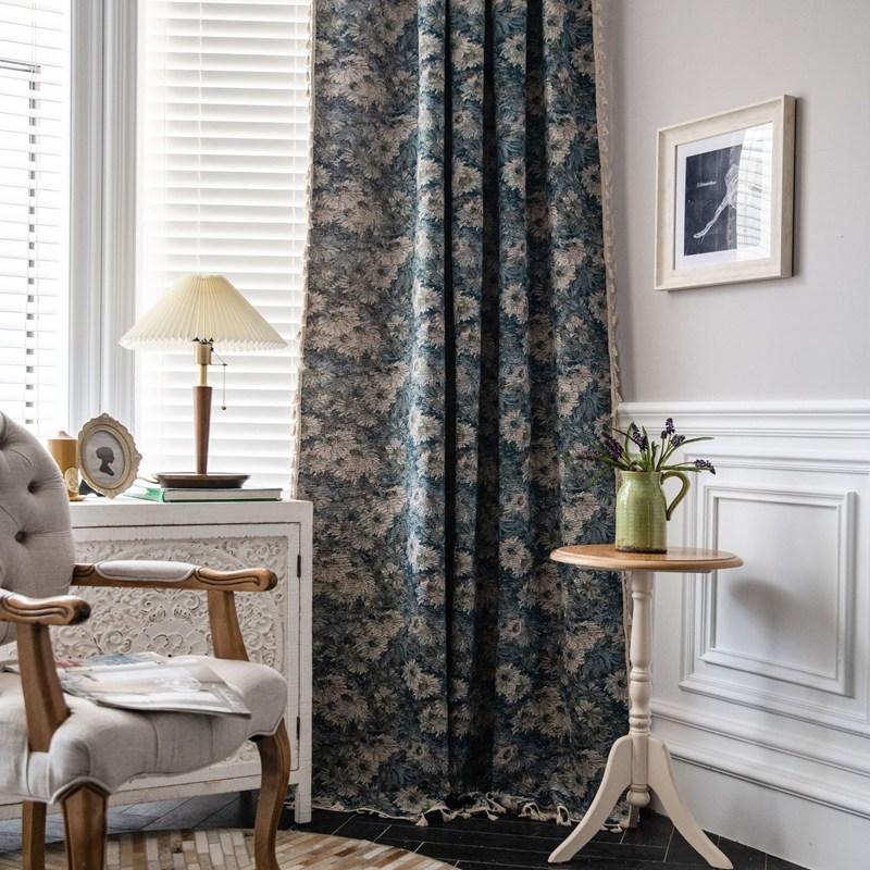 Polyester Cotton American Style Retro Jacquard Tassel Oil Painting Curtain Living Room Semi-shading Drape Kitchen Valance