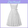 Elegante Vestito Retro Girocollo Senza Maniche con Cuciture in Pizzo, Cintura Larga e Gonna Svasata Aderente