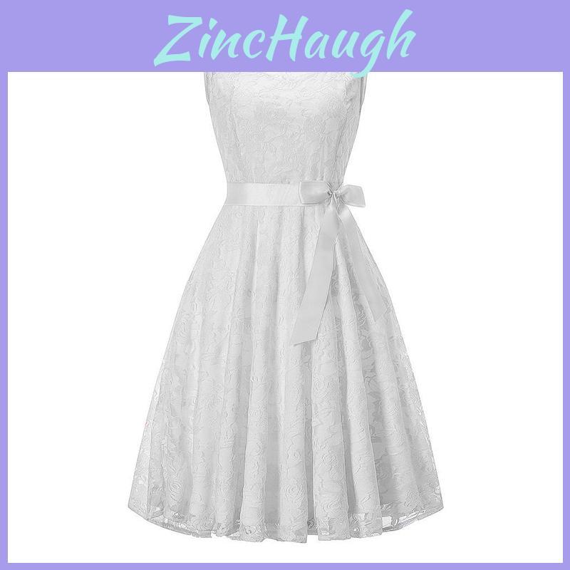 Elegante Vestito Retro Girocollo Senza Maniche con Cuciture in Pizzo, Cintura Larga e Gonna Svasata Aderente