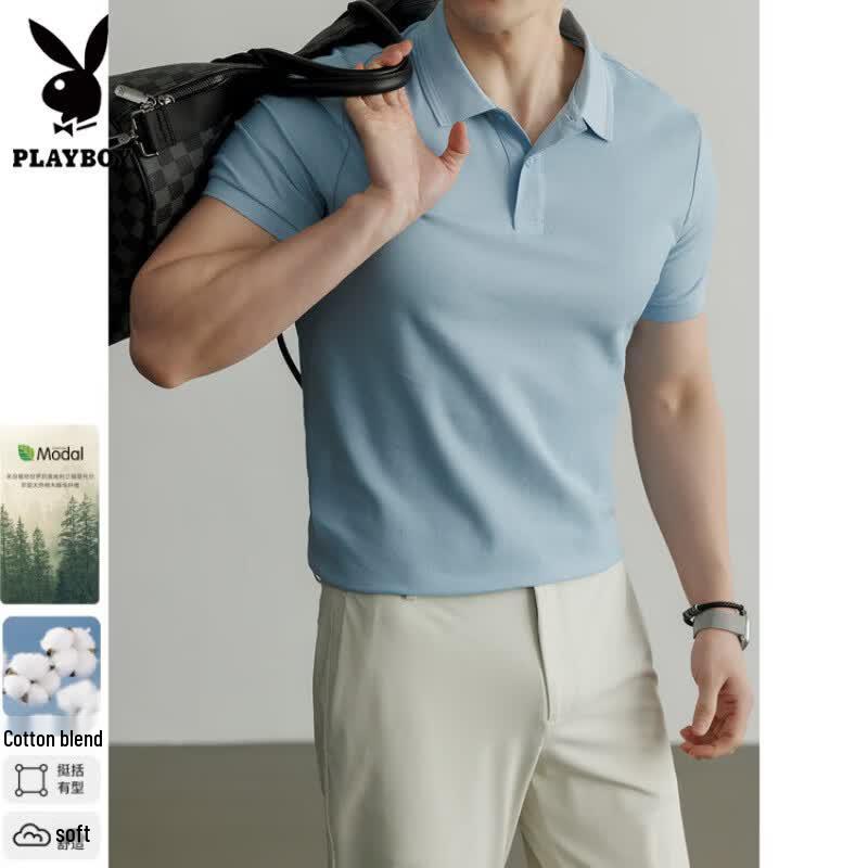 Playboy Men's Business Casual Breathable Short Sleeve Polo Shirt
