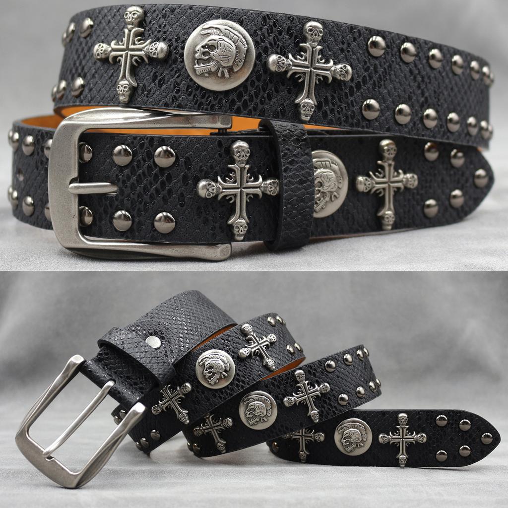 Original Skull Rivet Belt Punk Men'S Belt Women'S Snake Pattern Decorative Belt