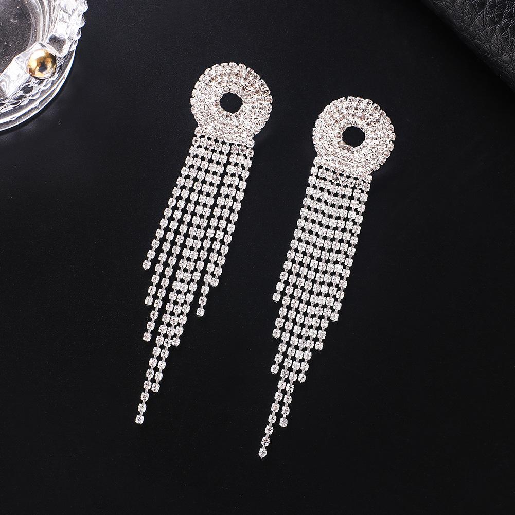 Foreign Trade Cross-Border Direct Supply Rhinestone Circle Tassel Earrings Full Simple Generous Spot E715