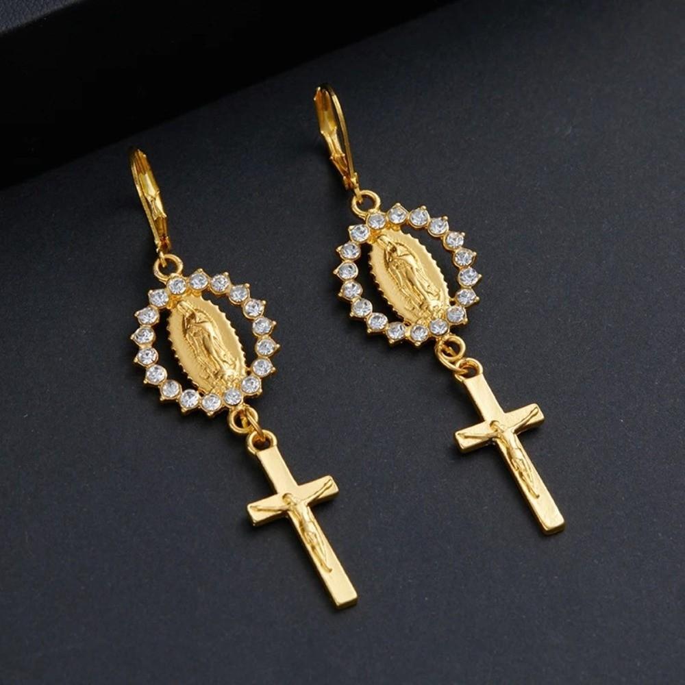 Retro Rhinestone Cross Eardrop Relief Rhinestone Earrings New Punk Style Earrings