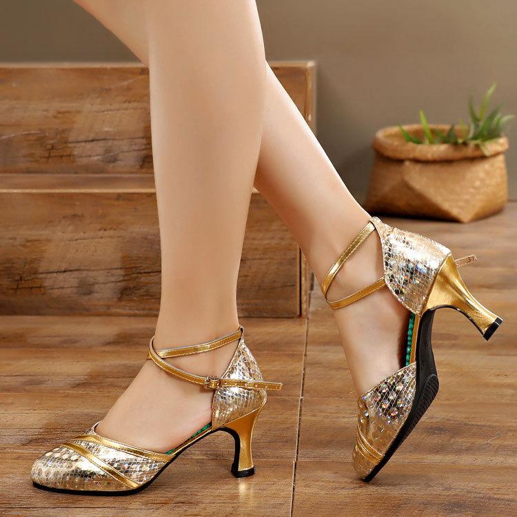 Latin Dance Shoes High Heel Dance Shoes Women's Soft Sole Low Heel Adult Square Dance Shoes Middle Heel Dance Shoes Performance