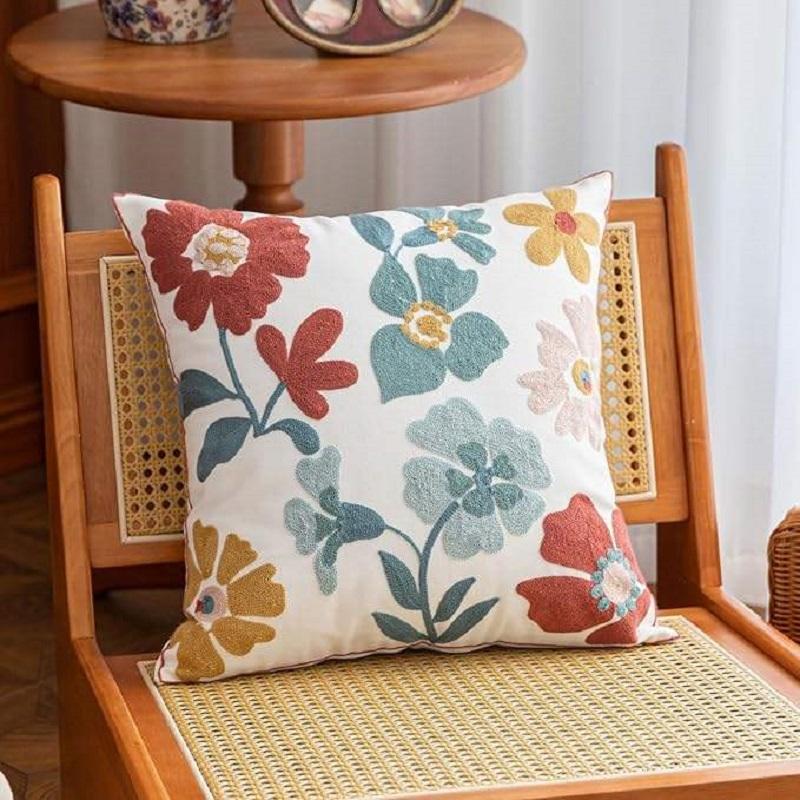 Flower Towel Embroidered Pillowcases Square Mesh Popular Nordic Style Pure Cotton Cushion Living Room Sofa Pillow Cushion Cover