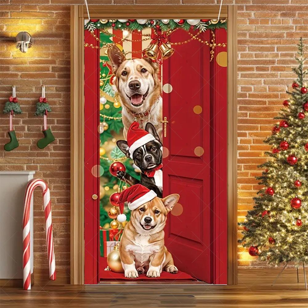 Cartoon Pet New Year Christmas Party Decorations Cat Dog Theme Door Covers Background Supplies Xmas Tree Photography Backdrop
