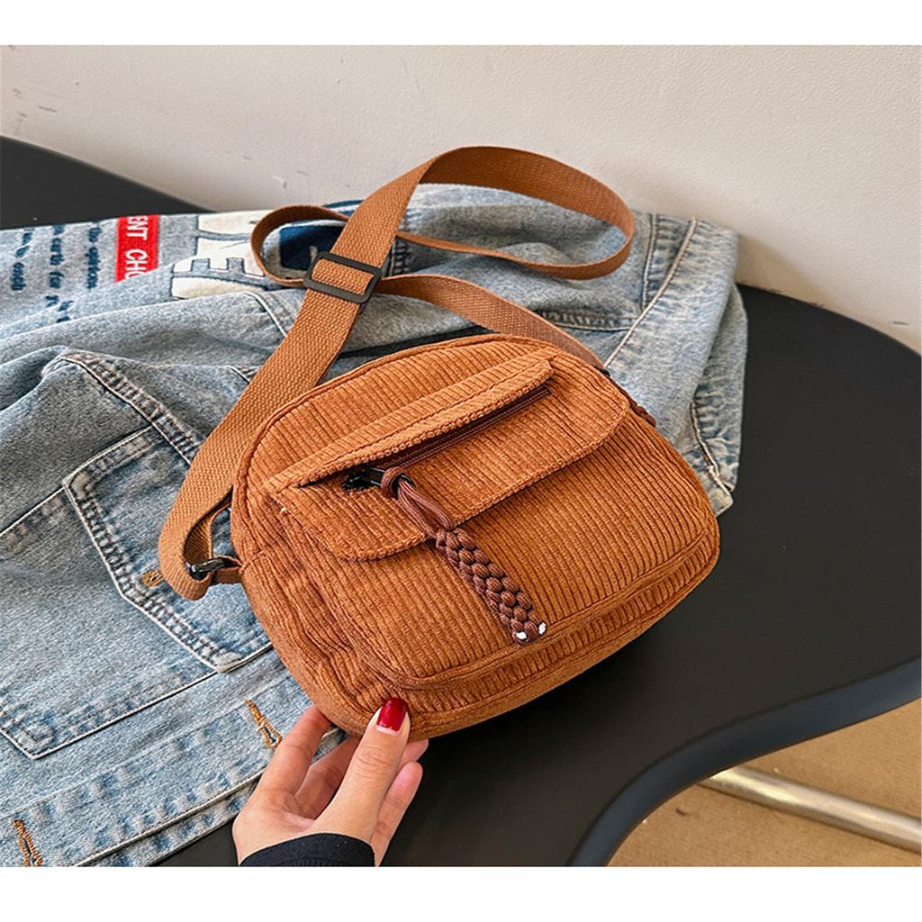 Small Square Bag Corduroy Crossbody Bag for Women Girl Versatile Shoulder Bag Cellphone Bag Vintage Messenger Bag