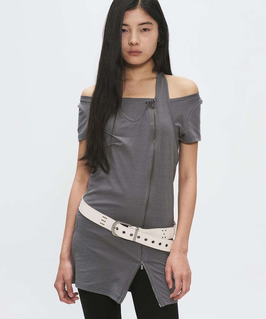 PLACE STUDIO Halter Neck Strap Multi-Zipper Point Layered Sleeveless T-Shirt Set_2 Colors