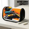 1pc Flip-Top Pencil Case, Racing Helmet Kart Yellow Large Capacity Thickened Oxford Pencil Bag Double-Layer Zipper Pencil Pouch, Aesthetic Back To Sch