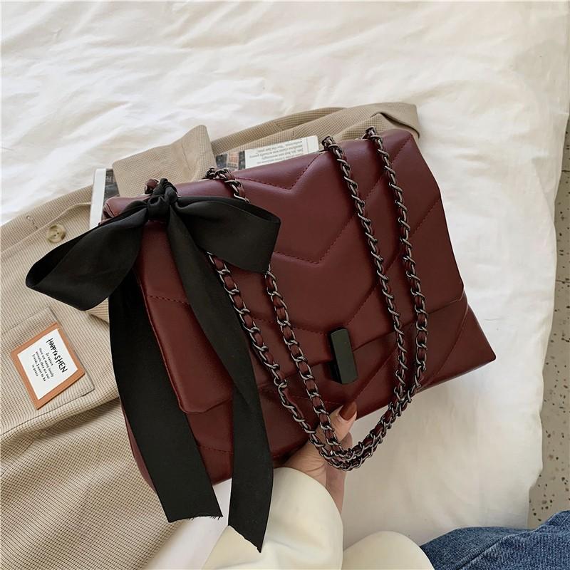 Simple Ladies Crossbody Bag Ladies Scarf Bow Shoulder Bag Fashion Hundred Crossbody Bag Lombard Decoration PU Material
