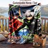 Miraculous Ladybug Flannel Blanket, Personalized Custom Name Text, Soft Warm Plush Throw Blanket For Gift