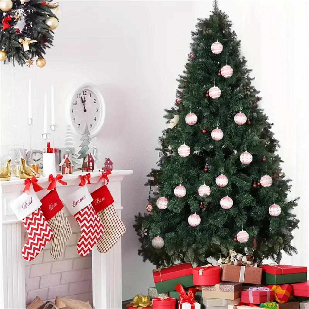 Christmas Ball Ornaments Set 9Pcs Glitter Pink Floral Ball Hanging Decorations Shatterproof Baubles for Party