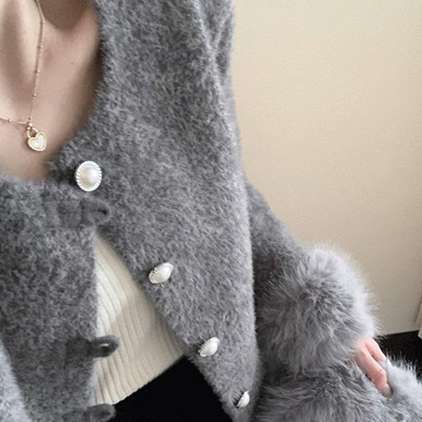 With Fur Collar Small Fragrant Style Imitation Mink Velvet Jacket Women's Autumn and Winter New Loose and Thin Gray Cardigan Top