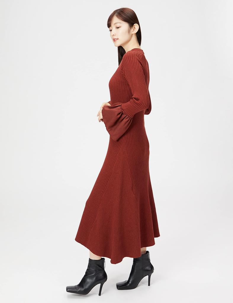 Mira Owen Ribbed Knit Dress with Fabric BRW 0 Women's A-Line Sleeves, 09WNO215014,
