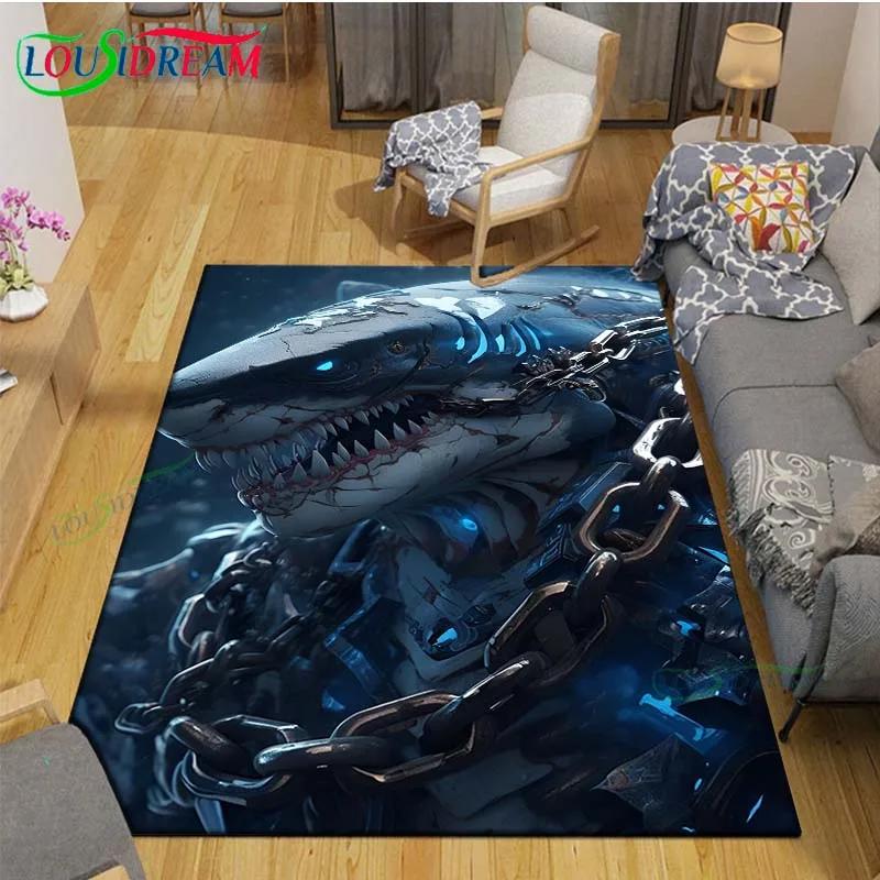Moderne 3D-Haifisch-Teppich für Wohnzimmer Heim-Sofa-Dekoration, Kinder-Spiel-Dekor Bodenteppich Yoga-Matte Großer Teppich