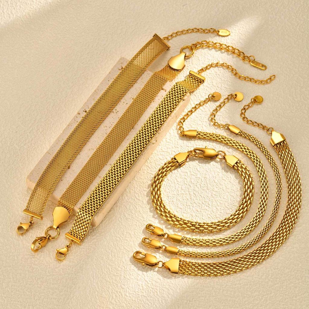 Stainless Steel 18K Gold Plated Bracelet for Women, Adjustable Weaving Mesh Chain, Exquisite Jewelry Gift