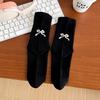 Women's Mid-calf Socks, Pure Cotton Antibacterial Autumn Bow Pile Socks, Ballet-style Boneless Solid Color Cotton Socks, Long Socks
