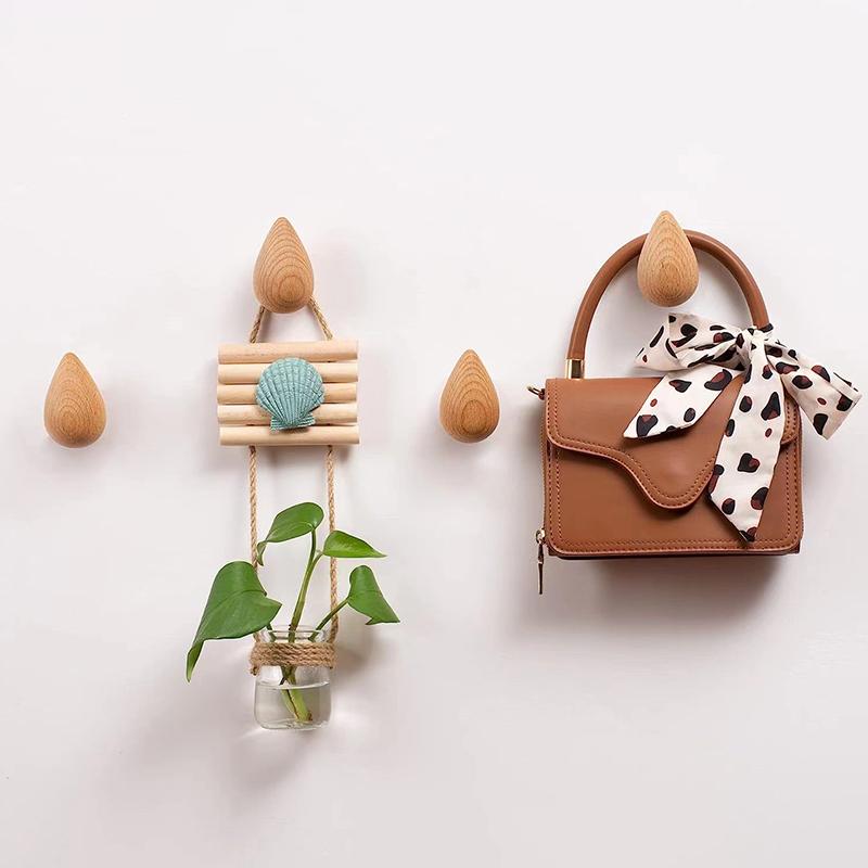 Solid Wood Water Drop Coat Hook Coat Hook Wall Free Punching Raindrop Creative Clothes Hook Viscose Single Porch Wall Hanging