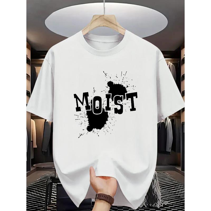 

Men S Moist Graphic Tee - Casual Black Short Sleeve T-Shirt with Bold White Letter Print, Perfect for Summer Daily S белый
