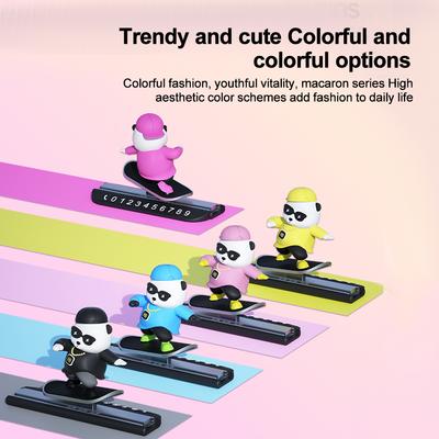 2 In1 Car Temporary Parking Card Phone Number Plate Skateboard Bear Dashboard Decoration Ornament Car Interior Decor Accessories