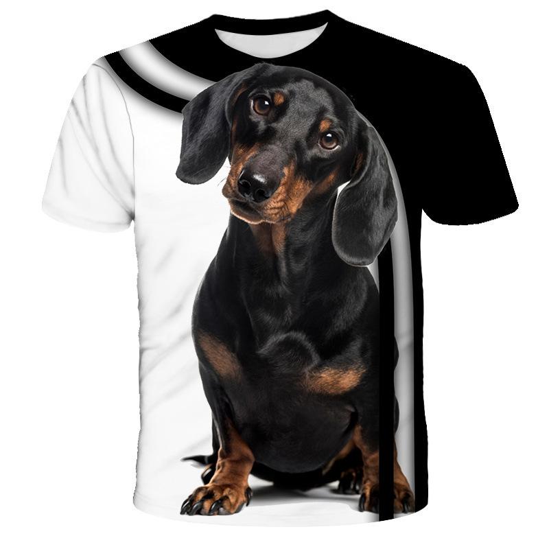 Summer Round Neck Animal Dog Pattern 3D Print Top Fashionable Casual Short Sleeved Men's T-shirts