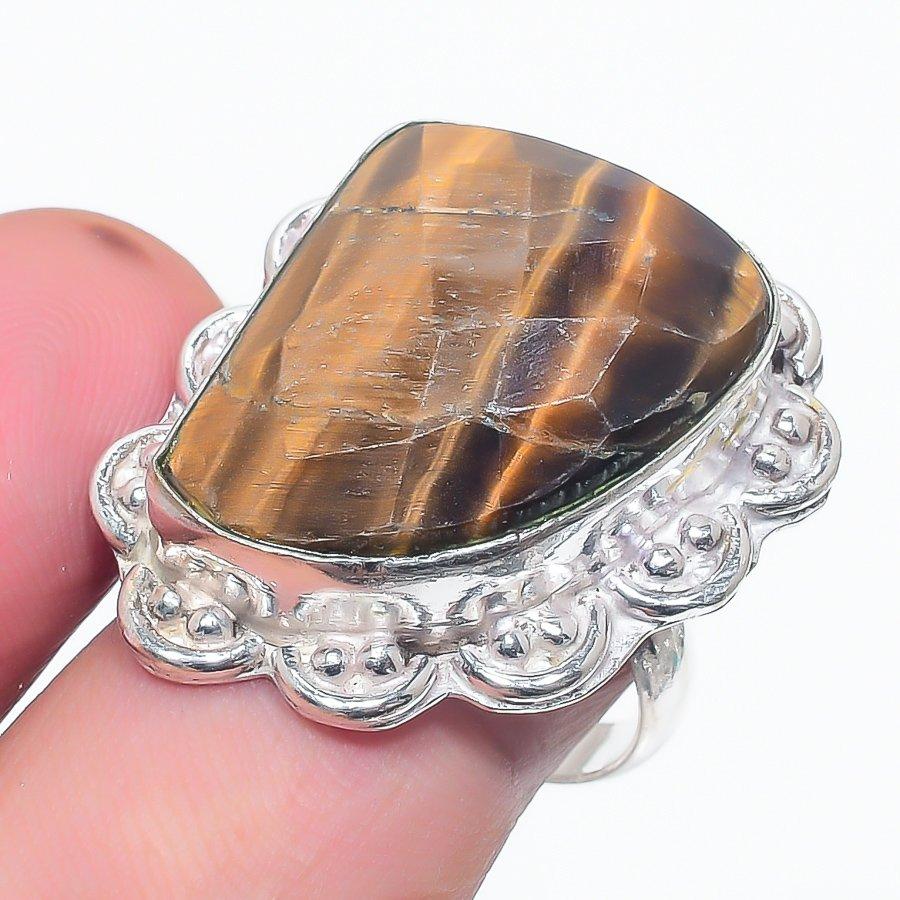 

Natural Tiger Eye Gemstone Handmade 925 Sterling Silver Gift Ring Size 9 w3B81