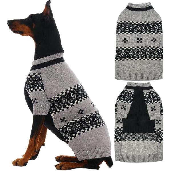IECOii Male Dog Sweater,Thick Knitted Dog Sweaters for Small Medium Dogs Boy,Mid Neck Knitwear Extra Warm Pullover for Cold Weather,Cozy & Stretchy Medium(Chest:17.32 in/44 серый