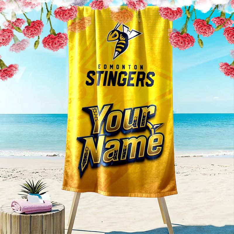 Name Custom Edmonton Stingers Print Beach Towel, Large Soft Quick Dry Towel for Beach Camping Swimming