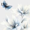 Peel And Stick Ink Wash Wall Decor Ink-Washed Blue Floral Stickers with Butterflies, Delicate Lily Decals for Living Room Bedroom Glass Windows,